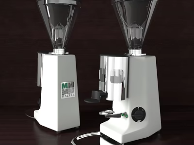Modern White Mazzer Coffee Grinders With Transparent Hoppers As Daily Use Kitchen Appliances 3d model