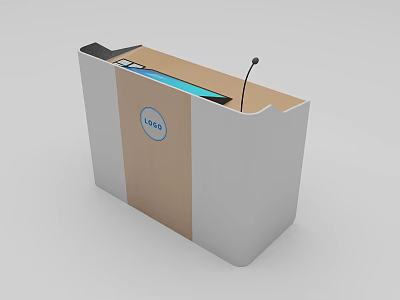 Modern Functional Desk With Integrated Microphone Display Screen And Logo 3d model