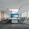 Modern Conference Room Interior With Long Table Multiple Ergonomic Chairs And Large Windows 3d model