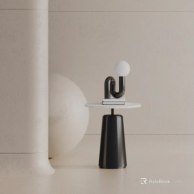 Modern Minimalist Side Table with Black Base White Tabletop and U Shaped Decor White Sphere 3d model