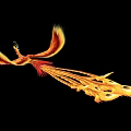 A Phoenix With Gold And Red Feathers Spreading Wings Flying On Black Background