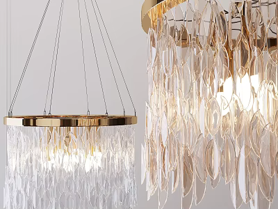 Elegant Modern Chandelier With Golden Metal Frame And Transparent Glass Pendants For Decorative Lighting 3d model