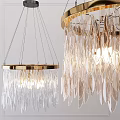 Elegant Modern Chandelier With Golden Metal Frame And Transparent Glass Pendants For Decorative Lighting