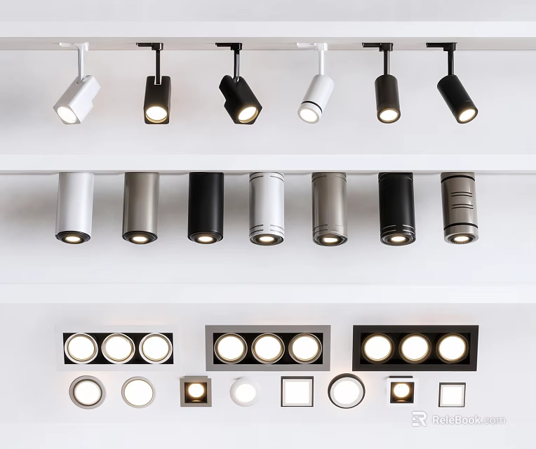 Modern Recessed Lights and Spotlights in Black White Silver for Home Office Lighting 3d model 