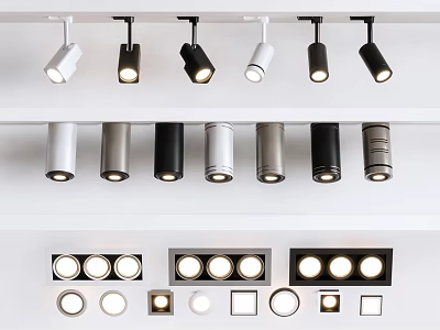 Modern Recessed Lights and Spotlights in Black White Silver for Home Office Lighting 3d model