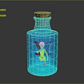 Blue Glass Bottle With Cork Stopper And Fairy Illustration Design