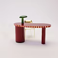 Red Striped Modern Office Desk With Green Stool And Yellow Chair