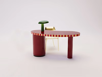 Red Striped Modern Office Desk With Green Stool And Yellow Chair 3d model