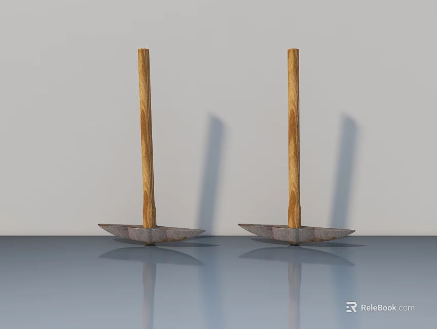 Two Tools With Wooden Handles And Metal Bases On Smooth Surface With Shadows And Reflections 3d model 