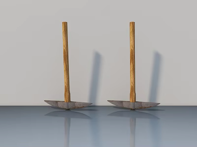 Two Tools With Wooden Handles And Metal Bases On Smooth Surface With Shadows And Reflections 3d model