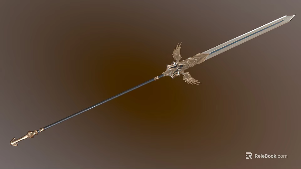 Fantasy Style Decorative Sword With Golden Wing Design And Long Sharp Blade 3d model 