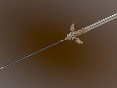 Fantasy Style Decorative Sword With Golden Wing Design And Long Sharp Blade 3d model