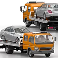 Two Yellow Tow Trucks Carrying Silver Sedan Cars On Flatbed Trailers