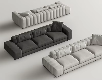 Modern Multi-seater Sofa with Tufted Design in Gray and Beige for Living Room 3d model