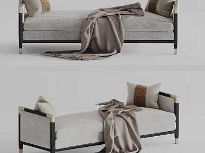 Modern Upholstered Sofa Bench With Neutral Cushions Throw Blanket And Wooden Frame 3d model