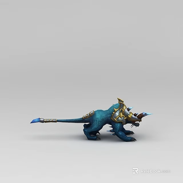 Blue And Gold Decorative Lockers With Monster Shaped Design And Spiked Details 3d model 