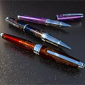 Exquisite Fountain Pens in Red Blue Purple with Patterned Decorative Metallic Details