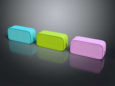 Colorful Pencil Cases In Blue Green Pink For Daily Life Storage Use 3d model
