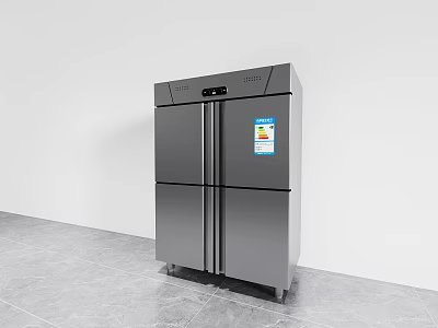 Stainless Steel Multi Door Refrigerator Freezer With Digital Display And Energy Label In Minimalist Interior 3d model