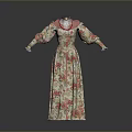 Man Wearing Floral Patterned Long Dress With Red Collar And White Cuffs