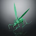 Green Insect Model With Shiny Surface Long Legs And Wings On Dark Background 3d model