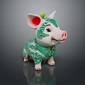 Cute Pig Shaped Living Decor Figurine With White Green Intricate Patterns