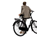 Handsome Man in Gray Blazer Standing Beside Black Bicycle with Leather Seat and Rear Basket