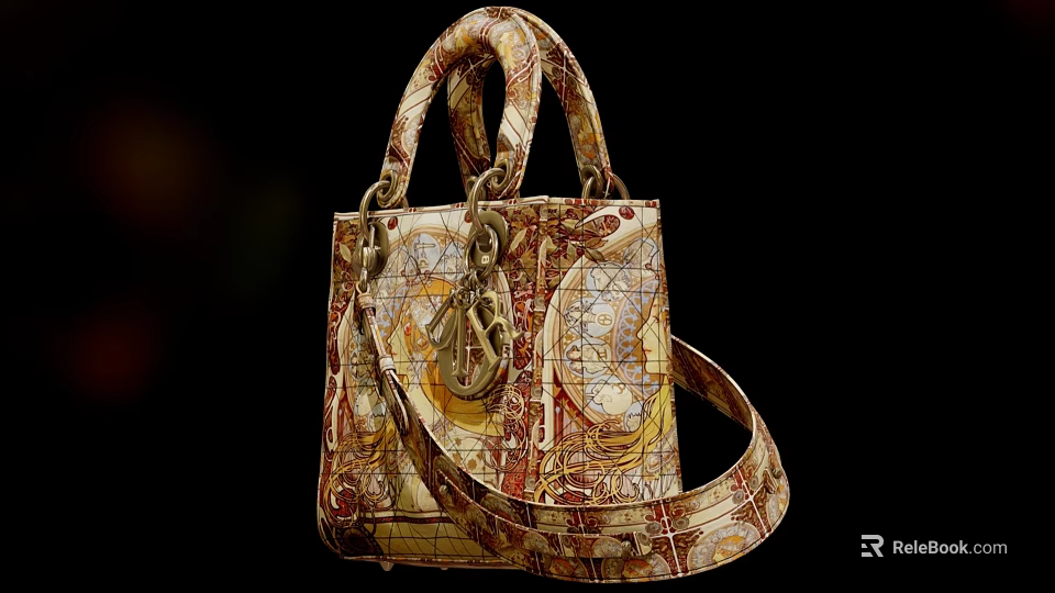 Elegant Handbag with Intricate Map Pattern in Brown Beige and Top Handle Shoulder Strap Design 3d model