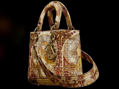 Elegant Handbag with Intricate Map Pattern in Brown Beige and Top Handle Shoulder Strap Design 3d model