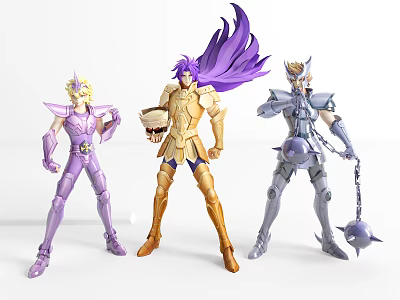 Anime Game Characters Action Figures With Golden Purple Silver Armor Designs 3d model