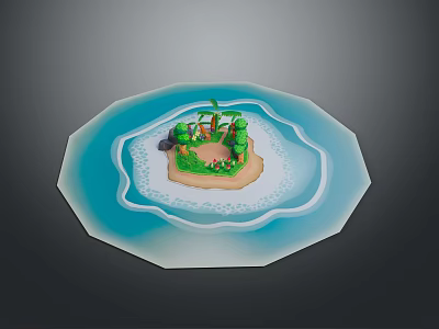 Modern Styled Tropical Island Scene With Blue Water Palm Trees Green Plants And Sandy Beach 3d model