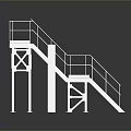 White Industrial Metal Platform with Stairs Handrails and Reflective Surface