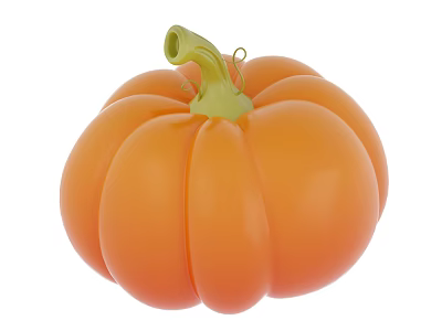 Organic Fresh Ripe Orange Pumpkin With Green Stem And Ribbed Surface 3d model