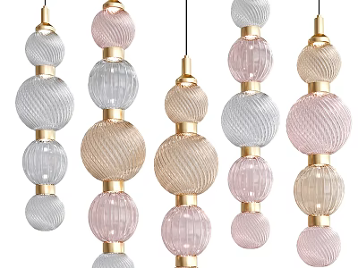 Elegant Glass Globe Pendant Lights With Pink Beige Transparent Balls And Golden Accents 3d model