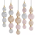 Elegant Glass Globe Pendant Lights With Pink Beige Transparent Balls And Golden Accents