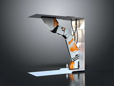 Modern Kitchen Structural Component With Orange Details And Metal Framing Design 3d model