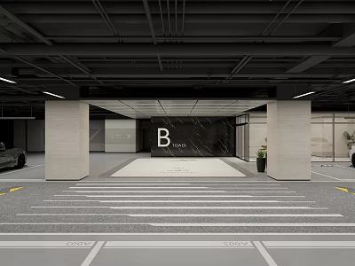 Modern Underground Parking Garage B Area Entrance With Lane Vehicles And Signage 3d model