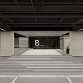 Modern Underground Parking Garage B Area Entrance With Lane Vehicles And Signage