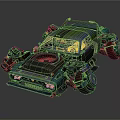 Futuristic Modified Car With Large Tires Mechanical Parts And Metallic Finish