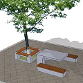 Comfortable Outdoor Chairs With Tree Planter Table And Paved Ground Area 3d model