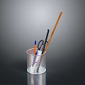 Practical Metal Mesh Pen Holder With Colorful Pens And Scissors For Daily Use