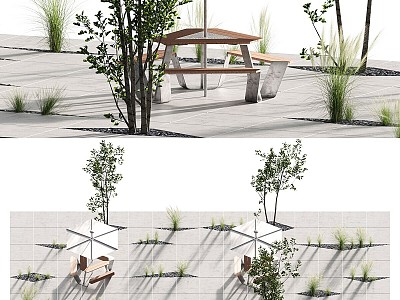 Gardening Sketch Urban Environment Tree Grass Bench 3d model