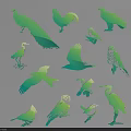 Flying Animals Silhouettes In Green Blue Gradient On Black Background With Various Species