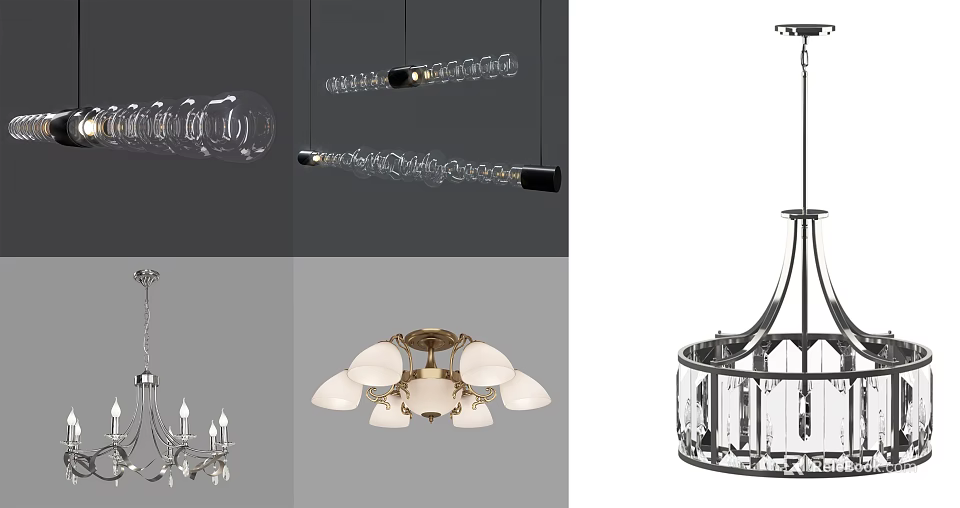 Various Modern Chandeliers With Glass Elements And Stylish Design Features 3d model
