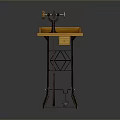 Mobile Workshop Tool Stand With Orange Wooden Tray And Black Metal Frame