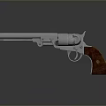Vintage Revolver With Silver Metal Body Engraved Patterns Wooden Grip on Gray Background and Reflection