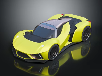 Yellow Sports Car Featuring Sleek Aerodynamic Design Black Roof Wheels on Dark Background with Reflection 3d model