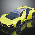 Yellow Sports Car Featuring Sleek Aerodynamic Design Black Roof Wheels on Dark Background with Reflection