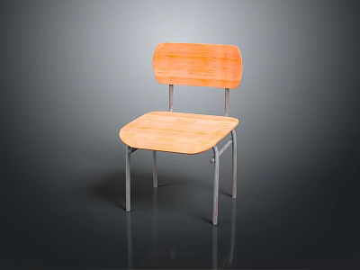 Modern Simple Wooden Chair With Light Brown Seat Backrest And Silver Metal Frame 3d model