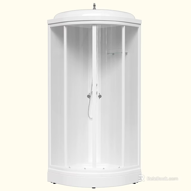 Modern White Curved Shower Enclosure With Handheld Showerhead And Storage Shelf 3d model 